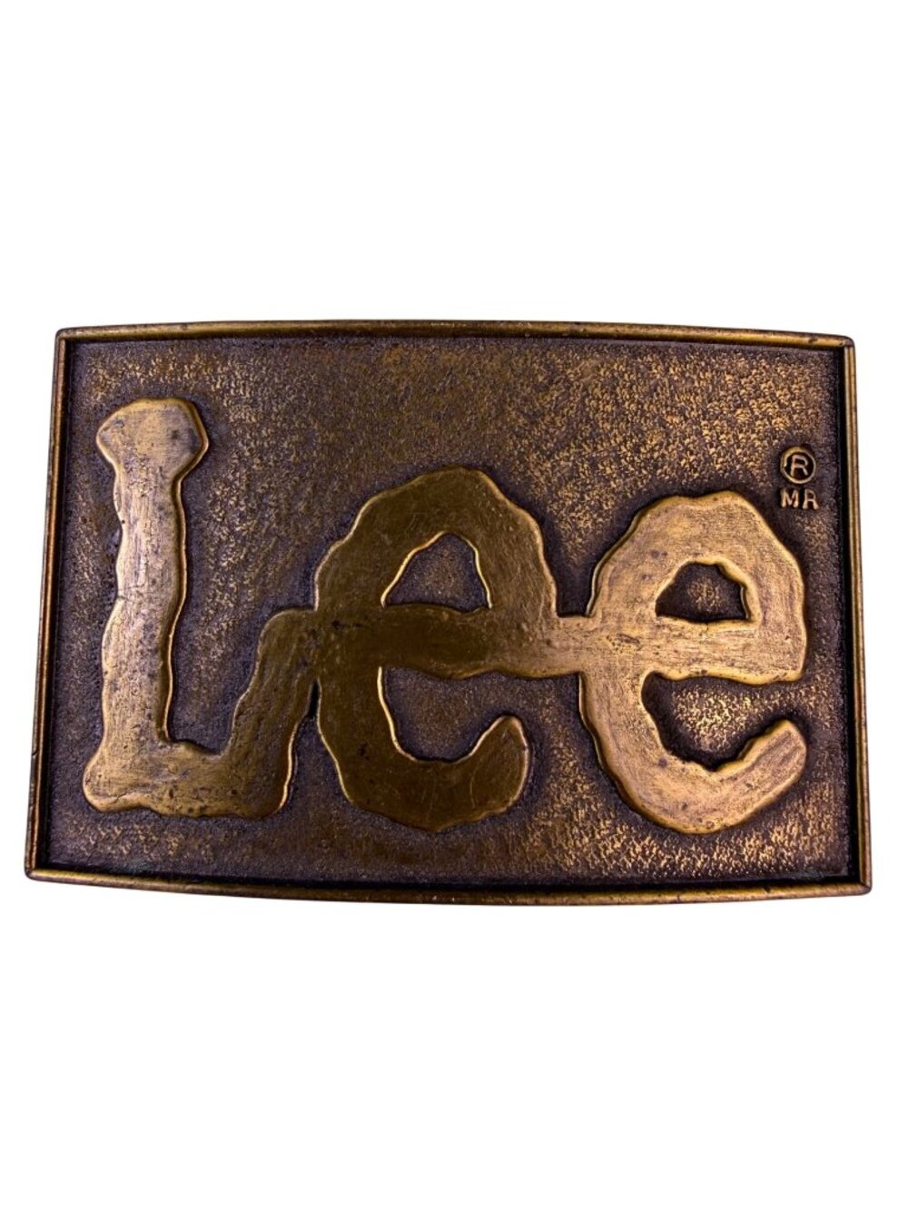 Lee Mens Gold Tone Vintage Metal Belt Buckle Rectangular Design Logo